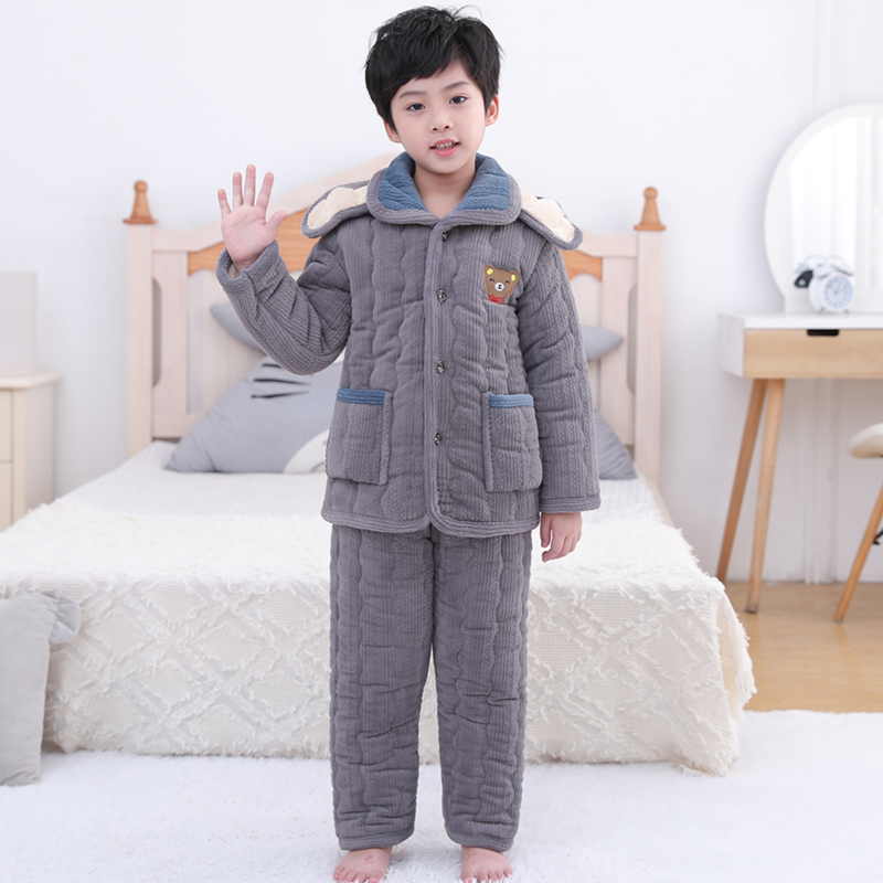 儿童夹棉睡衣冬季加厚款男童女童中大童法兰绒可爱宝宝家居服套装