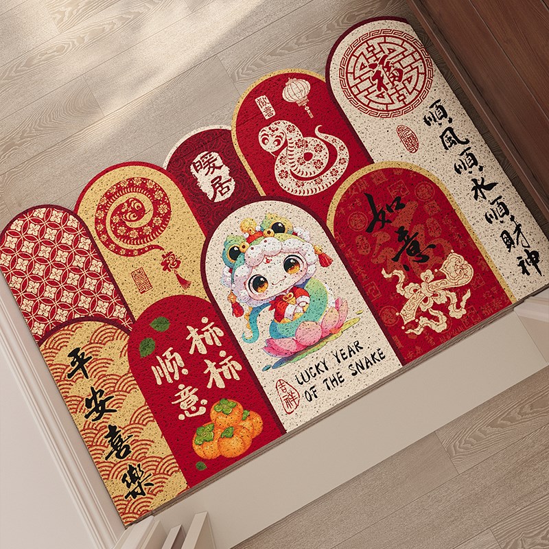 入户门地垫丝圈PVC红色大门口耐脏脚垫刮泥除尘门垫玄关防滑地毯