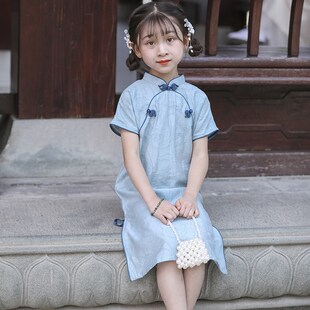 儿童旗袍夏季新款女童汉服素雅国风连衣裙宝宝汉服新中式童装轻薄