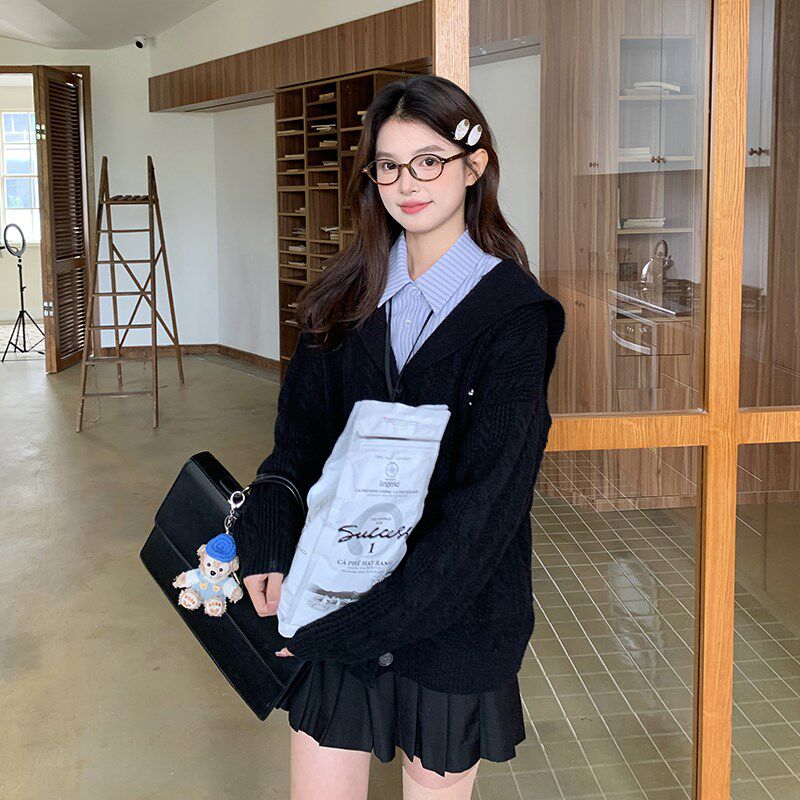 东京岁时记JK海军领毛衣外套女制服宽松学院风针织开衫布拉格日记