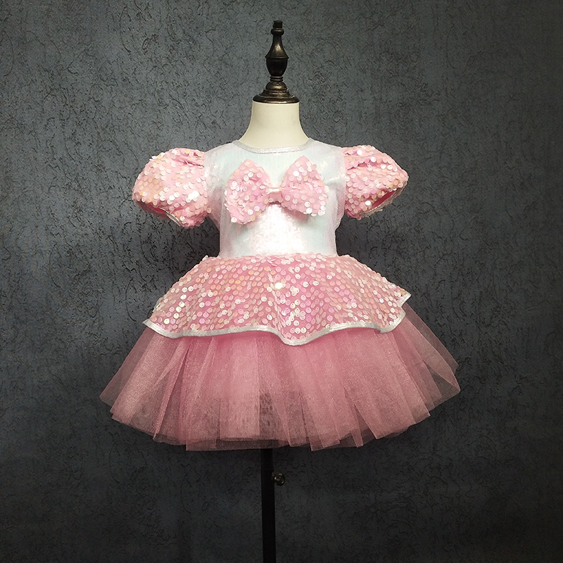 儿童纱裙演出服女童粉色亮片连体蓬蓬裙表演服幼儿舞蹈可爱公主裙