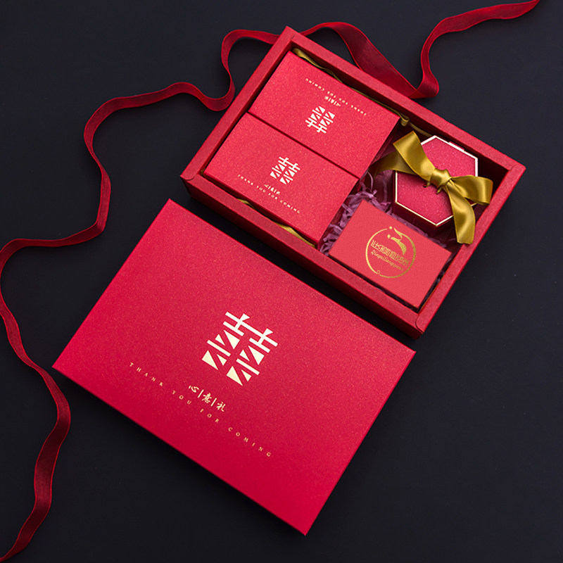 庆喜良缘2019新款结婚伴手礼盒空盒大号时尚婚礼红色喜糖回礼盒子