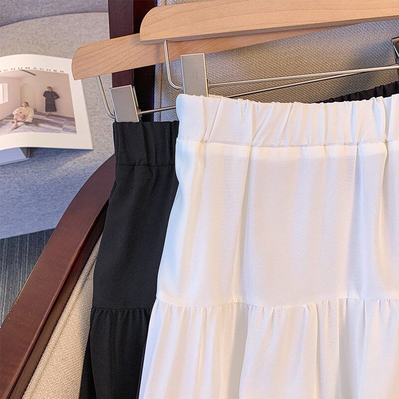 大码半身裙胖mm春夏雪纺蛋糕褶皱松紧高腰藏肉遮肚巨显瘦百搭长裙