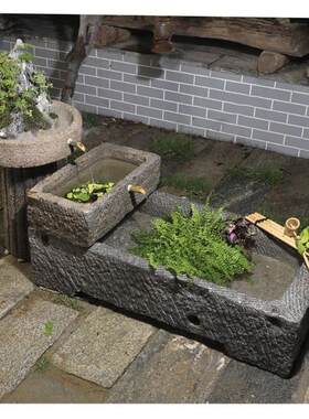 老旧马槽流水石槽组合户外庭院水槽青石大型石头鱼缸养鱼装饰摆饰