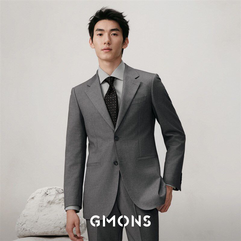 吉约蒙羊毛西服套装男正装结婚新郎礼服高级感灰色商务西装外套