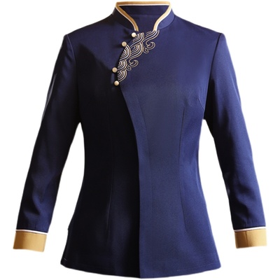 衣研堂餐饮服务员工作服女饭店餐厅火锅店中式酒楼长袖加厚秋冬装