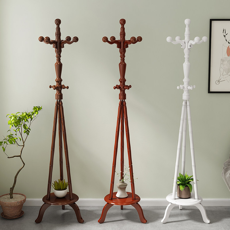 简约木质衣帽架实木落地挂衣架卧室门厅衣服架办公室立式艺术支架