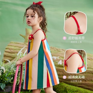 ASKjunior小童无袖连衣裙2024夏彩虹满印吊带公主裙女童婴幼裙子