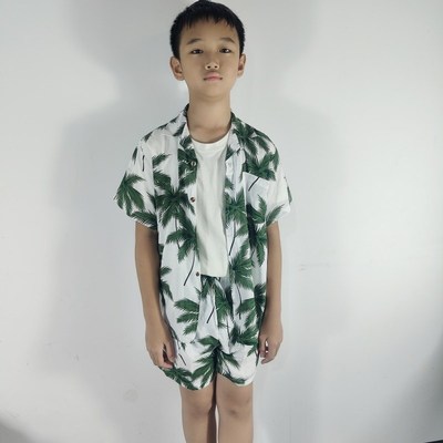 海南岛服沙滩服三亚夏威夷旅游男女童中大童大码衬衫碎花168绵绸