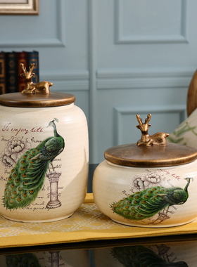 欧式客厅创意装饰摆件美式乡村玄关酒柜工艺品复古储物罐家居饰品