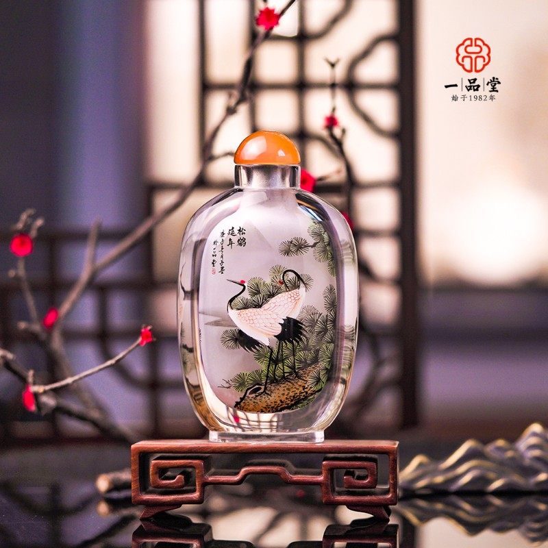 一品堂鼻烟壶纯手工内画木座中国风特色工艺品送女王老外出国礼品