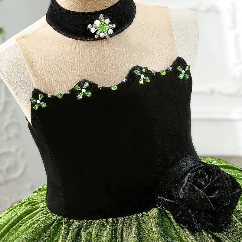 女童礼服轻奢小众高端儿童森系绿色公主裙夏主持人钢琴演奏演出服