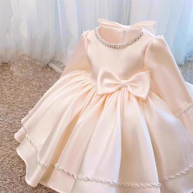 儿童礼服小女孩公主裙春夏女童礼服裙香槟色婚纱花童演出宝宝周岁