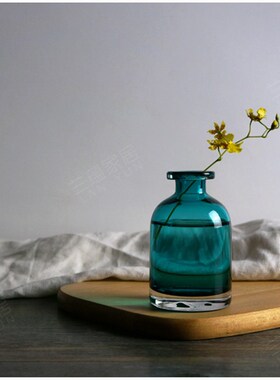 湖蓝色玻璃小花瓶 花插 家居摆件 水升 复古北欧风格 兰蕴家居