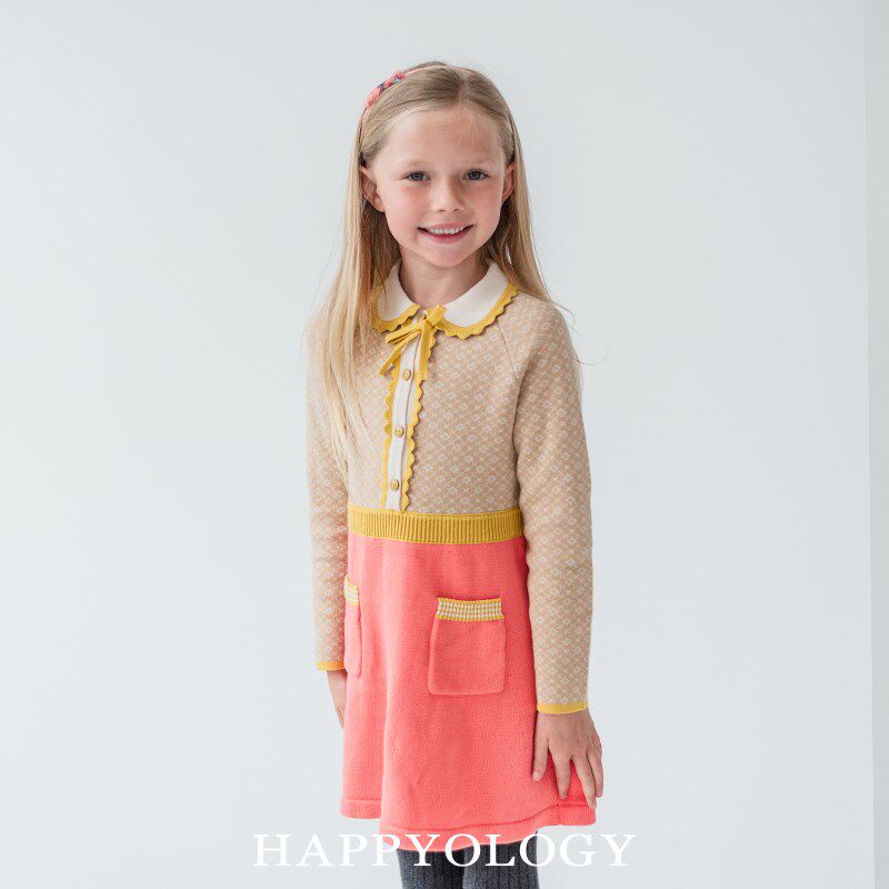 Happyology英国女童长袖连衣裙针织裙子英伦秋冬款儿童纯棉毛衣裙