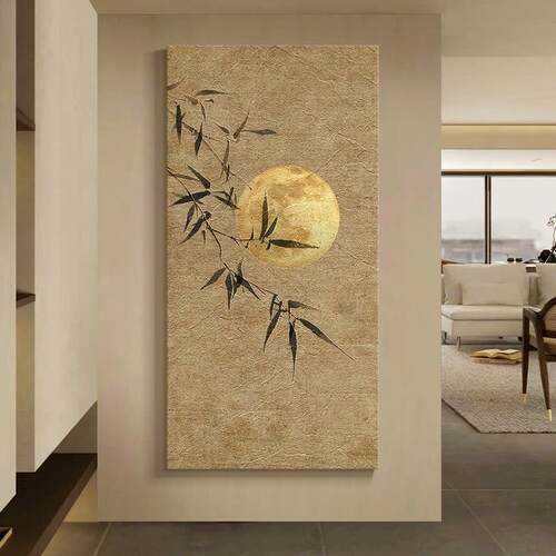 新中式玄关装饰画竖版竹子走廊过道挂画侘寂风禅意茶室2025款壁画