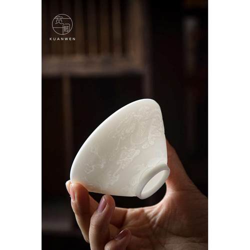 中国白陶瓷小酒杯二两中国风白酒黄酒清酒杯羊脂玉龙凤戏珠斗笠杯