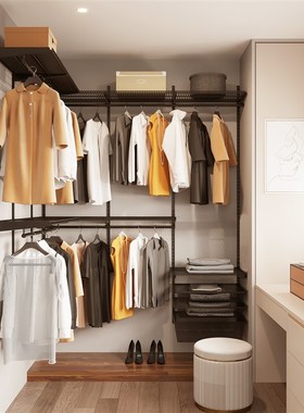 优选【三个房间】黑色L型金属衣帽间卧室家用开放式定制组装框架