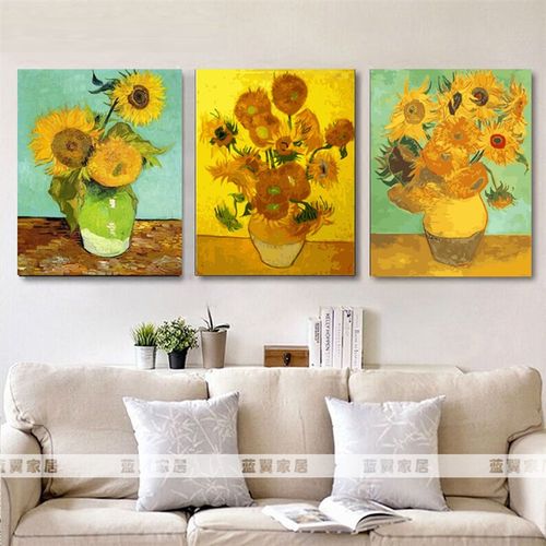 优选梵高向日葵diy填充数字油彩画欧式田园花瓶花卉装饰画世界名