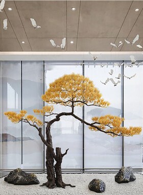 优选售楼处大型铁艺迎客松树摆件酒店大厅餐厅玄关过道落地雕塑装