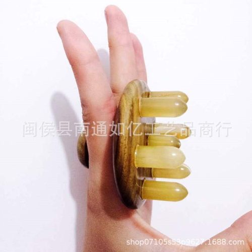优选新款圆齿牛按922252摩天然绿檀木按头疗刮痧头皮经络头梳角七