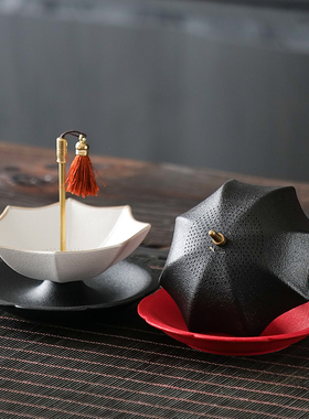 优选创意陶瓷旋转雨伞过滤茶叶套组功夫茶具茶道配件茶漏桌面装饰