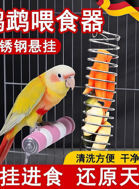 鹦鹉喂食器不锈钢爆炸钩弹簧食物水果篮蔬菜喂食器小鸟用品神器