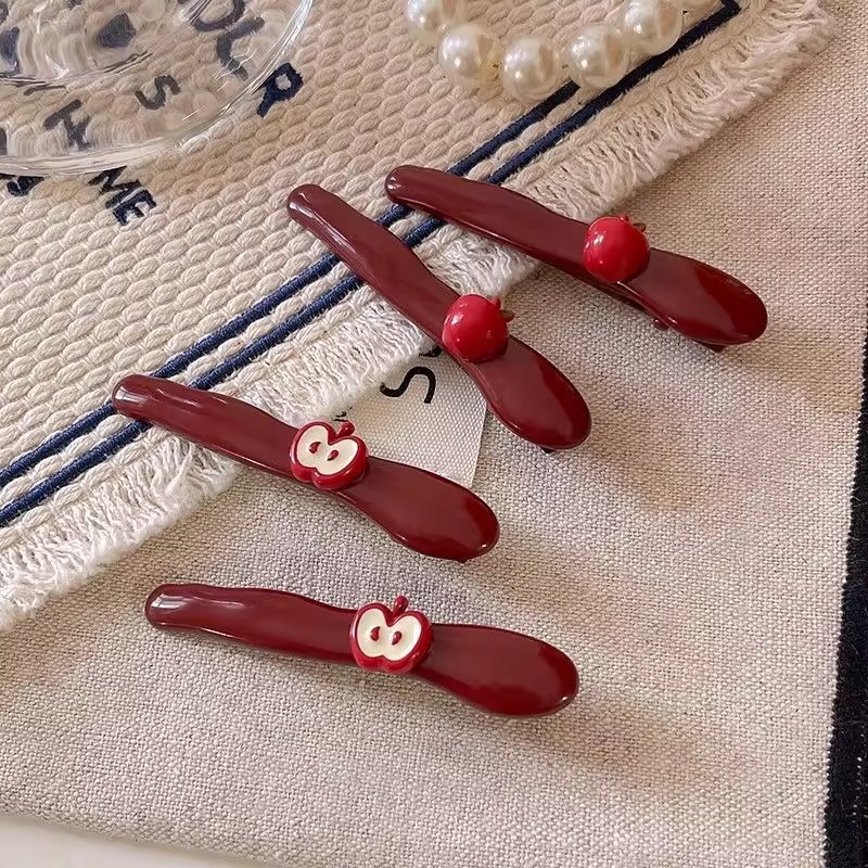 韩国可爱小苹果刘海发夹女儿童发卡安可拉红高颜值侧边鸭嘴一字夹