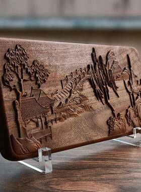 北美黑胡桃新中式明代台屏桌面屏风精雕木刻画新中式木雕画