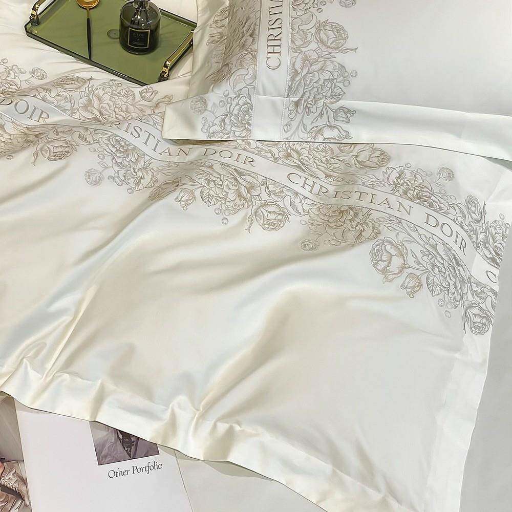 轻奢高级感新疆长绒棉全棉四件套花卉刺绣柔软纯棉床单被套床品