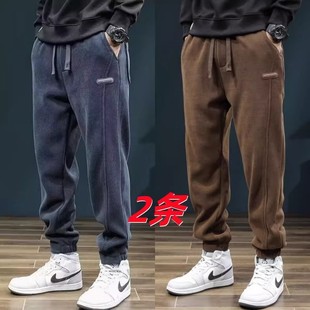秋冬季灯芯绒休闲裤男宽松束脚长裤子加绒加厚运动裤简约百搭卫裤