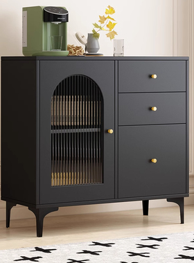 岩板餐边柜靠墙一体客厅家用储物柜收纳置物茶水柜宅寂风黑色柜子