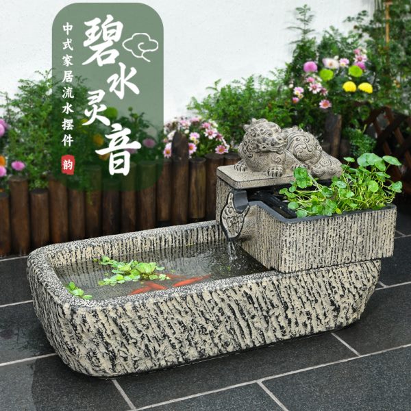 庭院流水摆件循环水户外室外水景观小院阳台鱼池造景貔貅吐水石槽