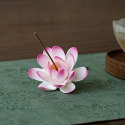 陶瓷手工莲花香道荷花香插睡莲花枝冰种花茶台书房摆件手工瓷花枝