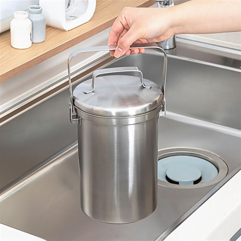 跨境韩国3L不锈钢304食物垃圾桶迷你餐余桶厨房家用厨余桶带盖