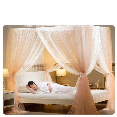 落地蚊帐三开门免安装2024新款家用卧室公主风双层加密加厚支架