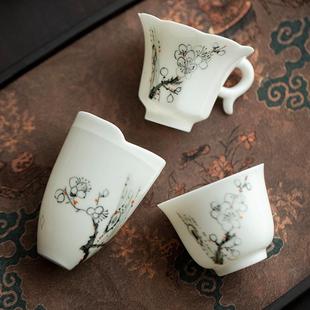 弥言白瓷手绘梅花品茗杯家用喝茶杯子单杯手工陶瓷薄胎主人杯日式