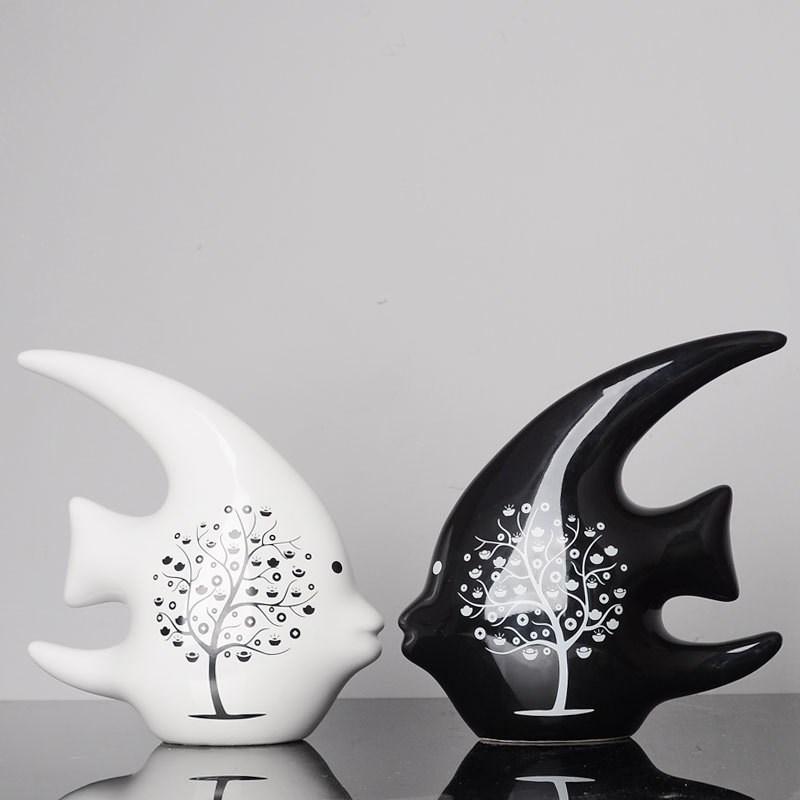 现代简约陶瓷摆件家居饰品酒柜电视柜装饰品创意桌面客厅鱼摆设