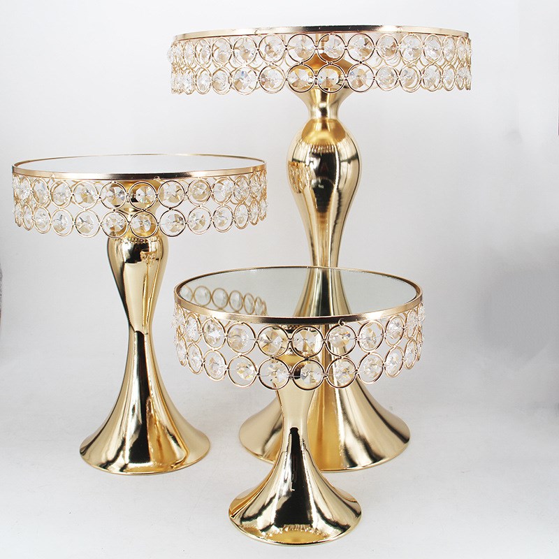 热销欧式婚庆道具铁艺蛋糕架家居装饰派对水晶托盘金属甜品摆设台