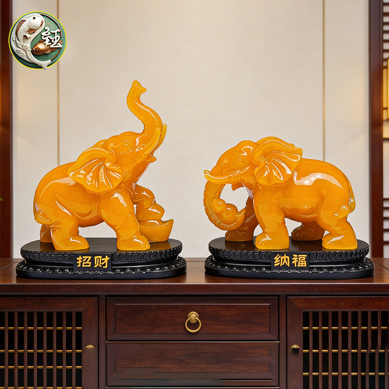 大象摆饰一对办公室装饰品吸水象风水象摆设招财可爱小象工艺礼品