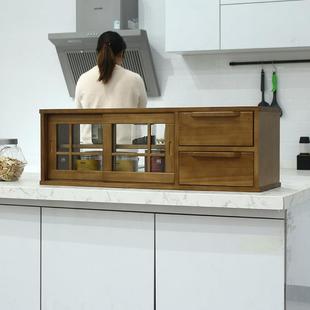 实木迷你收纳柜碗柜调料柜小型餐边柜餐桌整理柜厨房玻璃储物柜