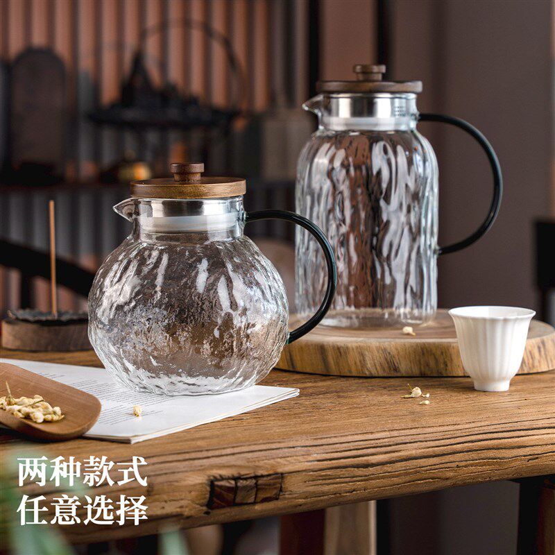树纹芦柑玻璃泡茶壶木盖大容量精致松弛风茶具