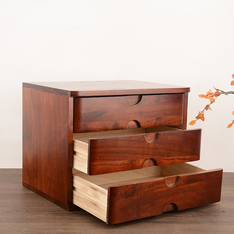 实木桌面收纳盒抽屉式电脑增高架卧室木质首饰整理文件收纳柜定制