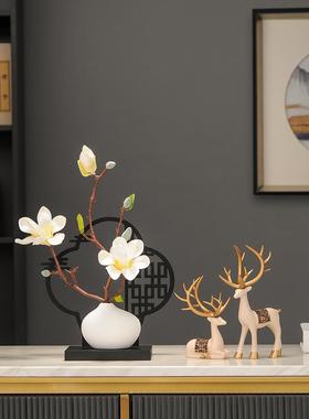 中式仿真海棠花盆景屏风摆件客厅装饰品玄关电视柜酒柜办公室景观