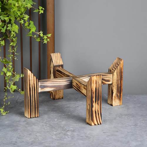 陶瓷鱼缸实木底座鱼缸装饰品十字木架圆形古法鱼缸支架陶瓷缸专用