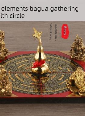 五行八卦聚财阵五宝阵铜金蟾貔貅麒麟龙龟葫芦木质方罗盘摆件定制