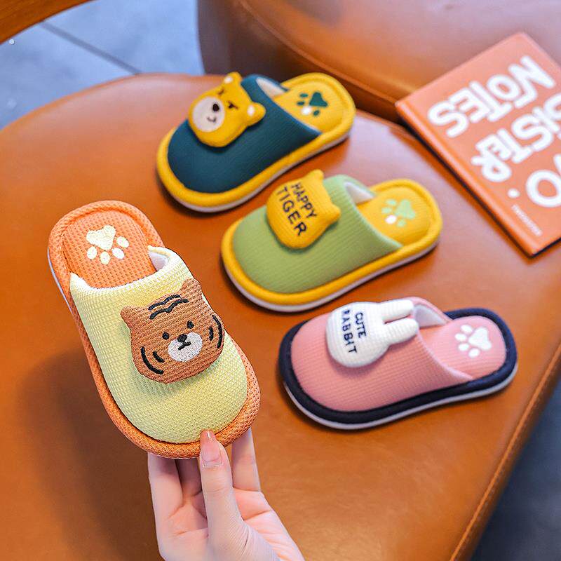 儿童棉拖鞋冬男童女童室内家居用防滑宝宝四季棉麻布拖鞋2024新款