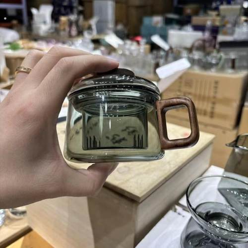 H02杯子十里家用茶咖杯三件小容量茶杯高硼硅玻璃墩墩杯茶水分离