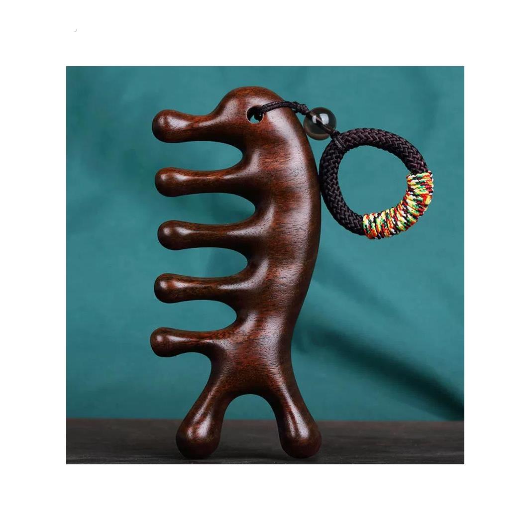 天然檀木头部经络按摩梳刮痧大齿梳宽齿家用便携网红同款梳子好用