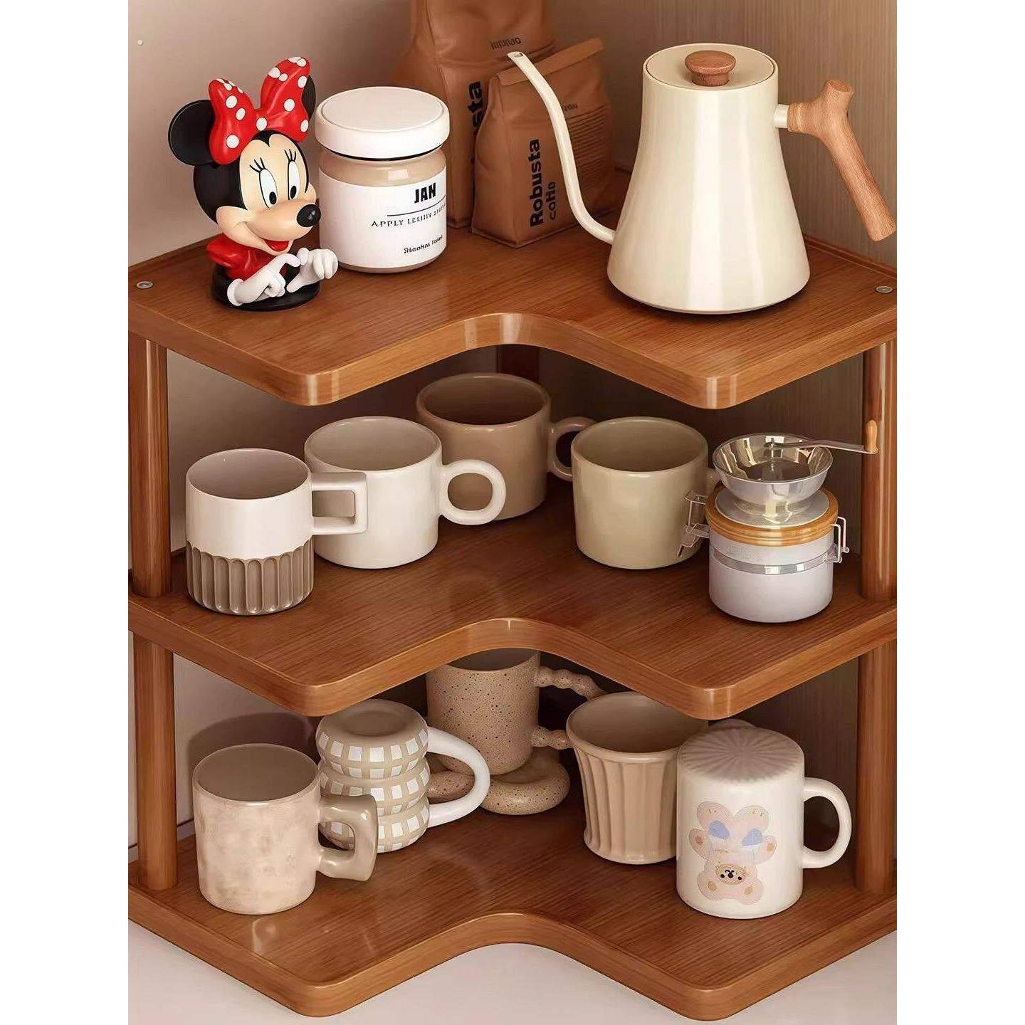 转角茶杯桌面置物架多层收纳杯子小型厨房咖啡杯水杯台面桌上茶具